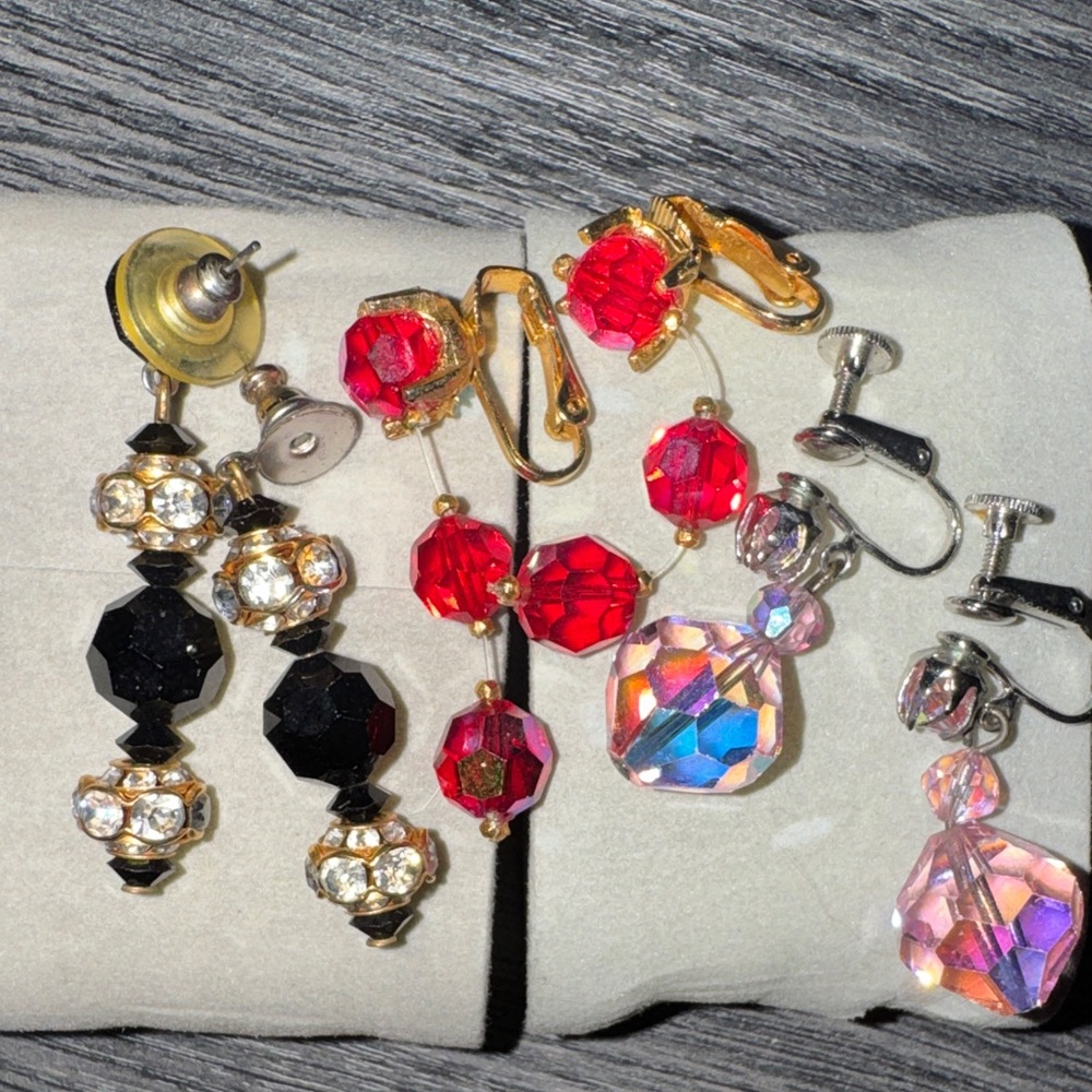 Gold, Black, red, pink Crystal Earrings Sets from 80s